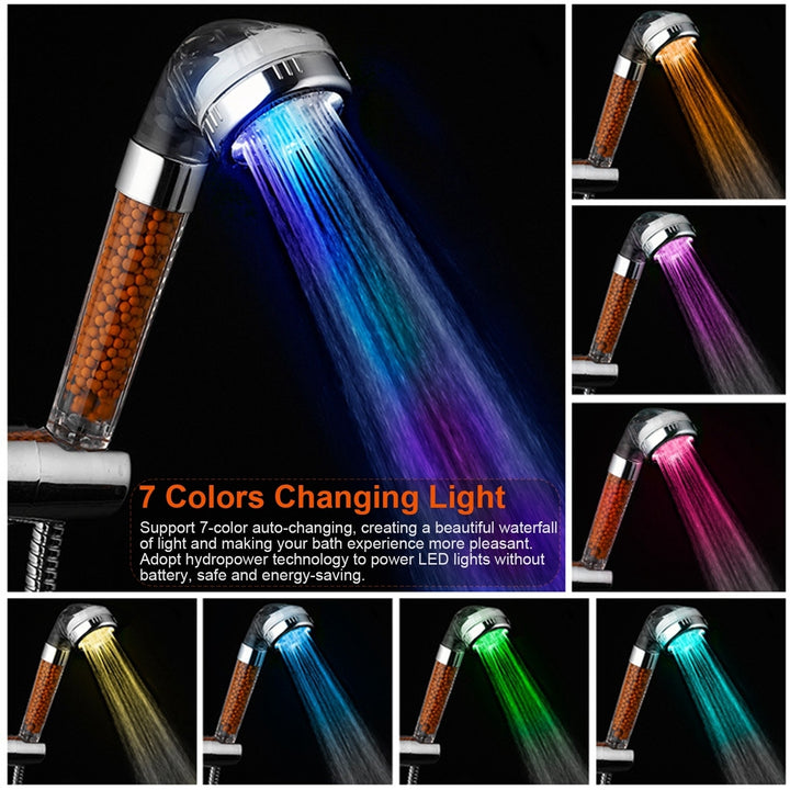 Handheld Shower Head High Pressure Filter with 7 Color Changing LED Lights Image 2