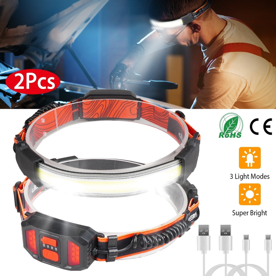 2Packs Rechargeable Headlamps LED White Red Light USB 1000lm Adjustable Band Image 1