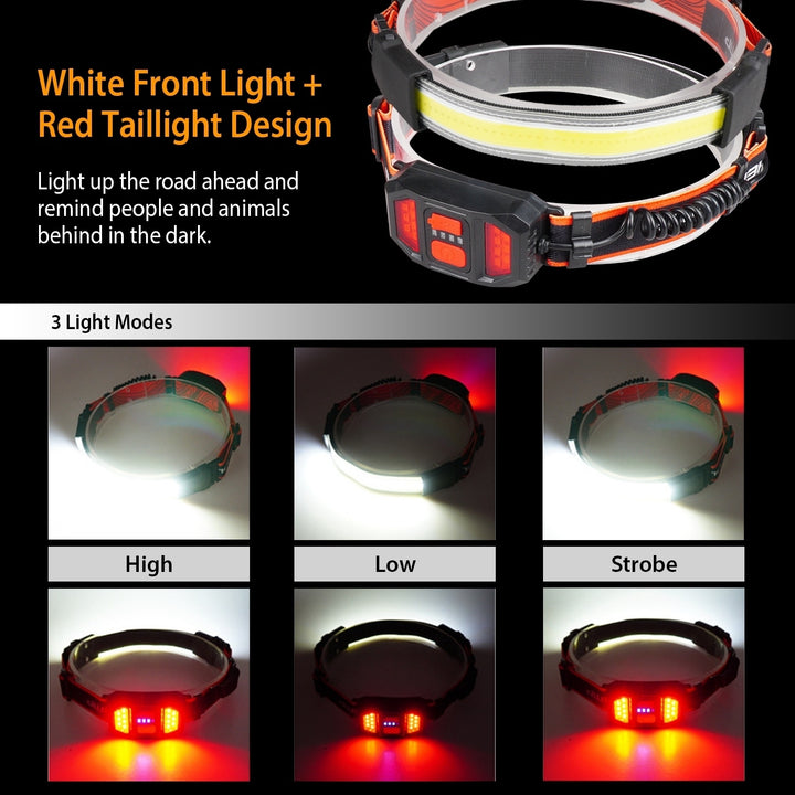 2Packs Rechargeable Headlamps LED White Red Light USB 1000lm Adjustable Band Image 3