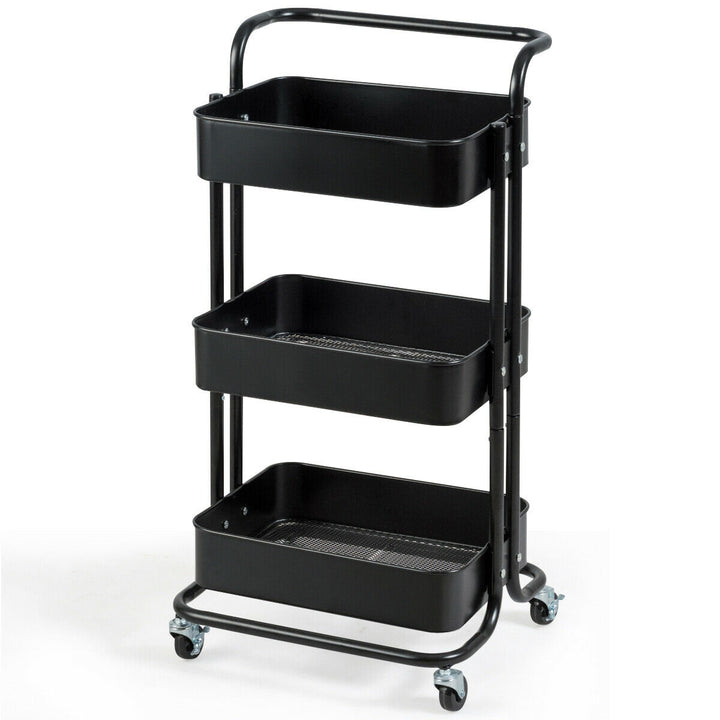 32.5" 3-Tier Metal Rolling Storage Cart W/5 Brakes Kitchen Black Blue Pink White Image 2