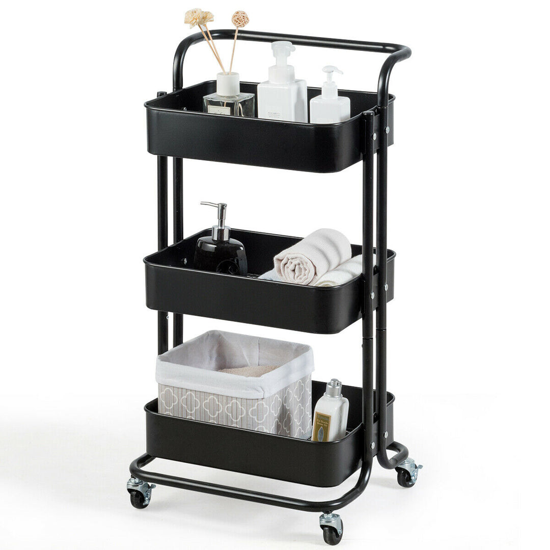 32.5" 3-Tier Metal Rolling Storage Cart W/5 Brakes Kitchen Black Blue Pink White Image 8