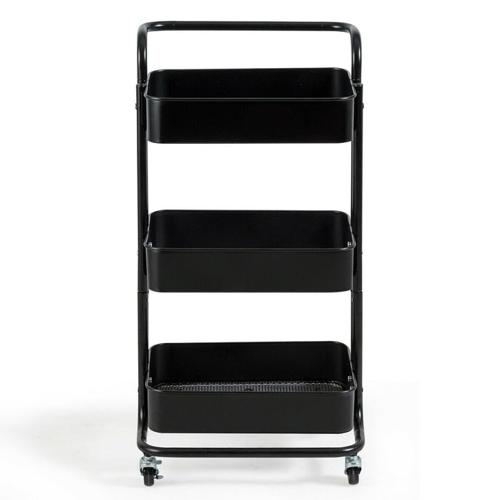 32.5" 3-Tier Metal Rolling Storage Cart W/5 Brakes Kitchen Black Blue Pink White Image 10