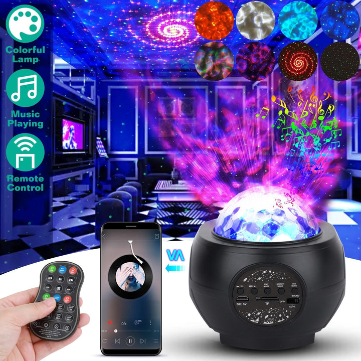 Star Projector LED Night Lamp Ocean Wave Remote Control Wireless Music Speaker Image 1