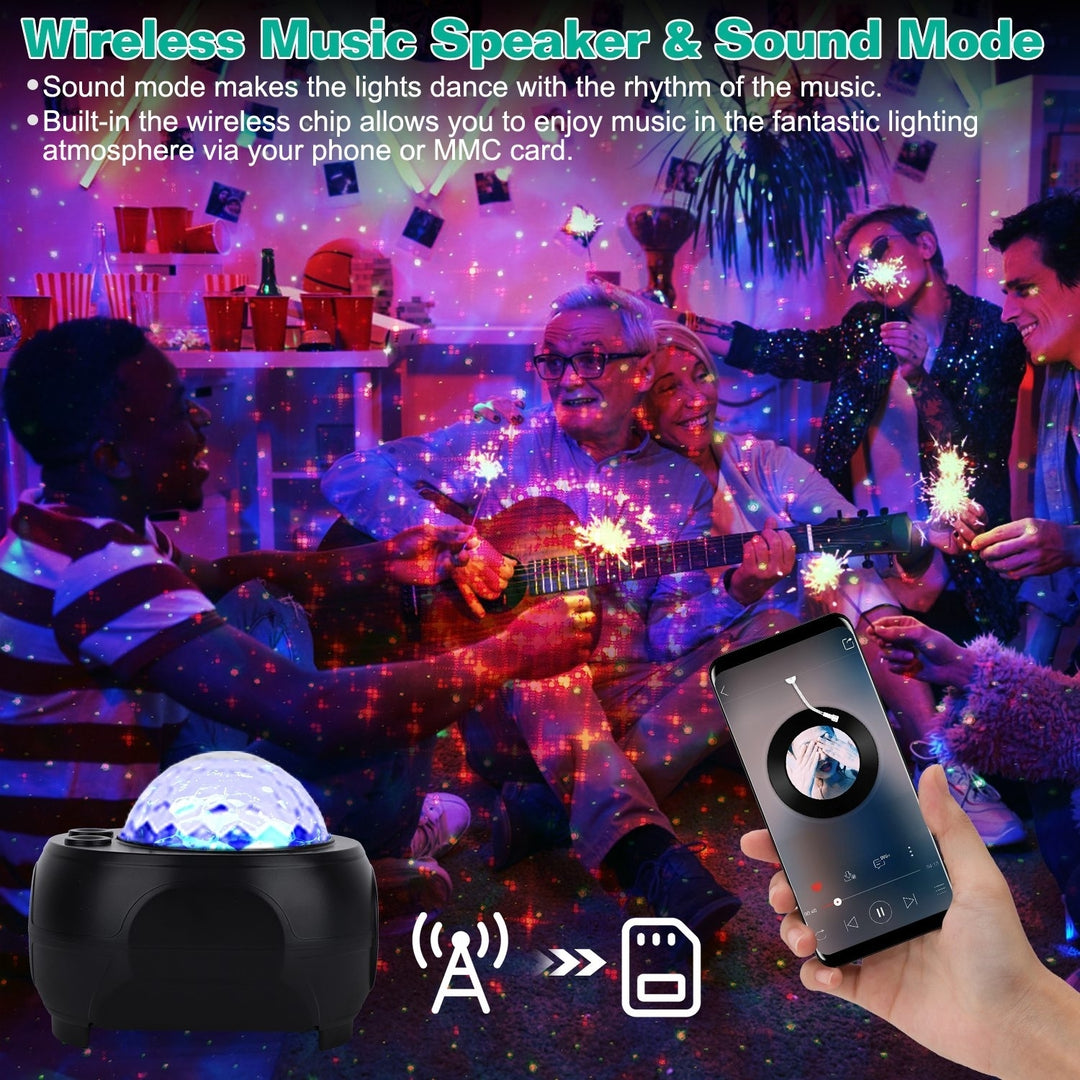 Star Projector LED Night Lamp Ocean Wave Remote Control Wireless Music Speaker Image 3