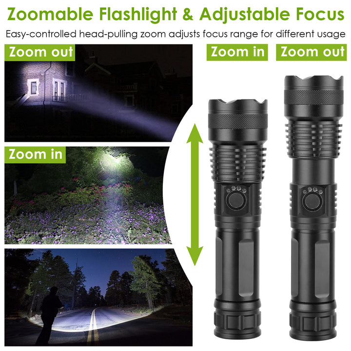 Tactical LED Flashlight Rechargeable 50000LM Zoomable 5 Modes Waterproof Black Image 4