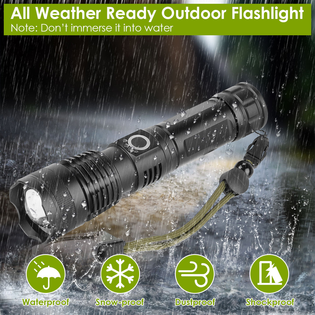 Tactical LED Flashlight Rechargeable 50000LM Zoomable 5 Modes Waterproof Black Image 5