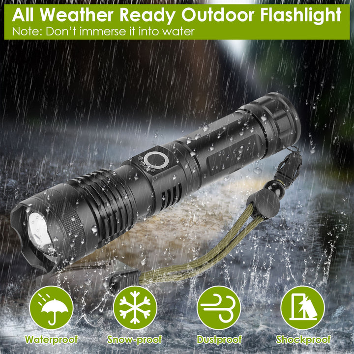 Tactical LED Flashlight Rechargeable 50000LM Zoomable 5 Modes Waterproof Black Image 5