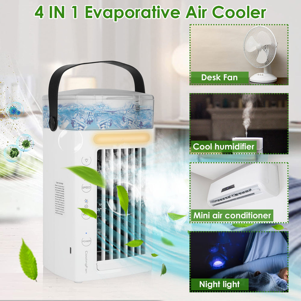 4 in 1 Portable Air Conditioner Fan Evaporative Cooler USB 480ml White 3 Speeds Image 2