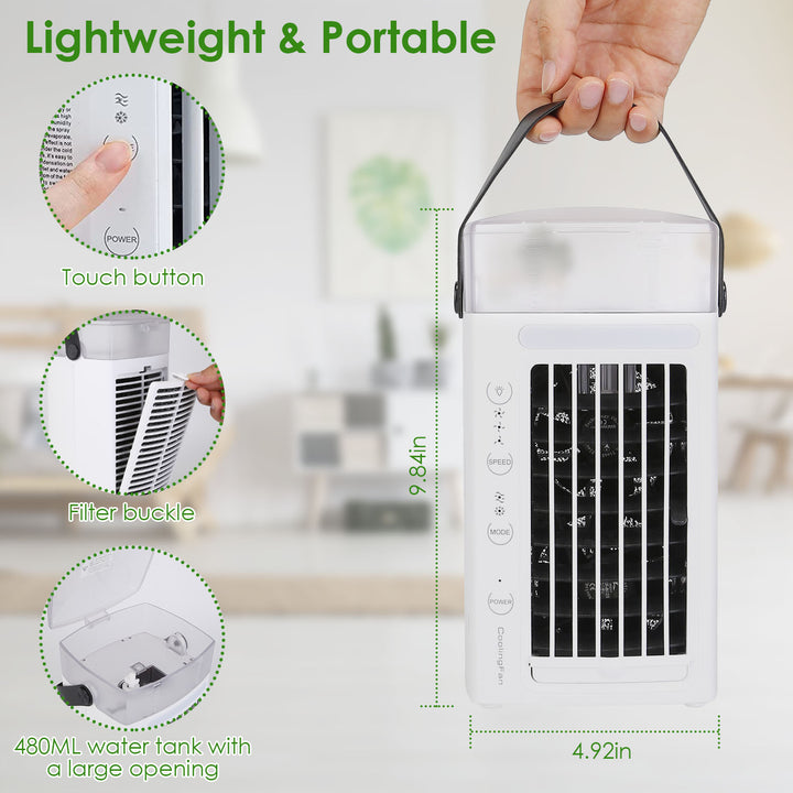 4 in 1 Portable Air Conditioner Fan Evaporative Cooler USB 480ml White 3 Speeds Image 5