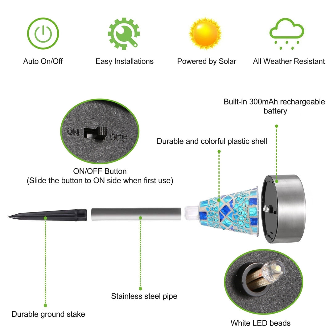6 Pack Solar Garden Pathway Lights Waterproof IP44 8Hrs Runtime Stainless Steel Image 4