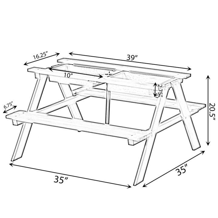 Kids Picnic Play Table, Sandbox Table with Umbrella Hole and 2 Play Boxes with Removable Top Image 4