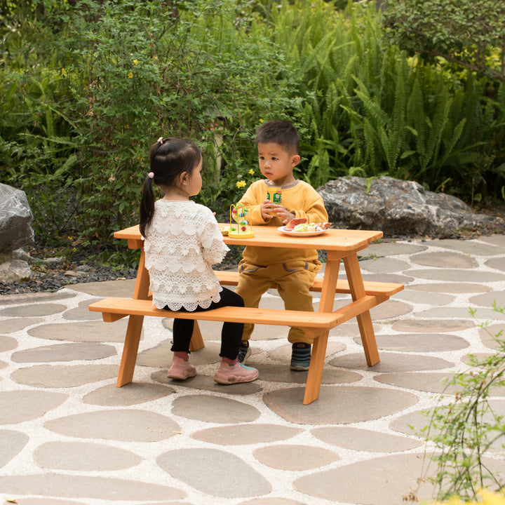 Wooden Kids Outdoor Picnic Table for Garden and Backyard, Stained Image 2