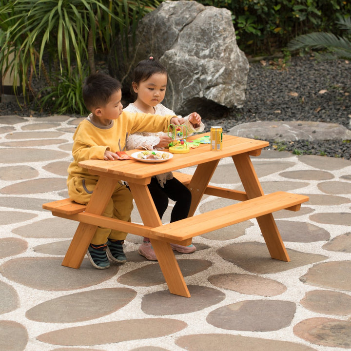 Wooden Kids Outdoor Picnic Table for Garden and Backyard, Stained Image 6