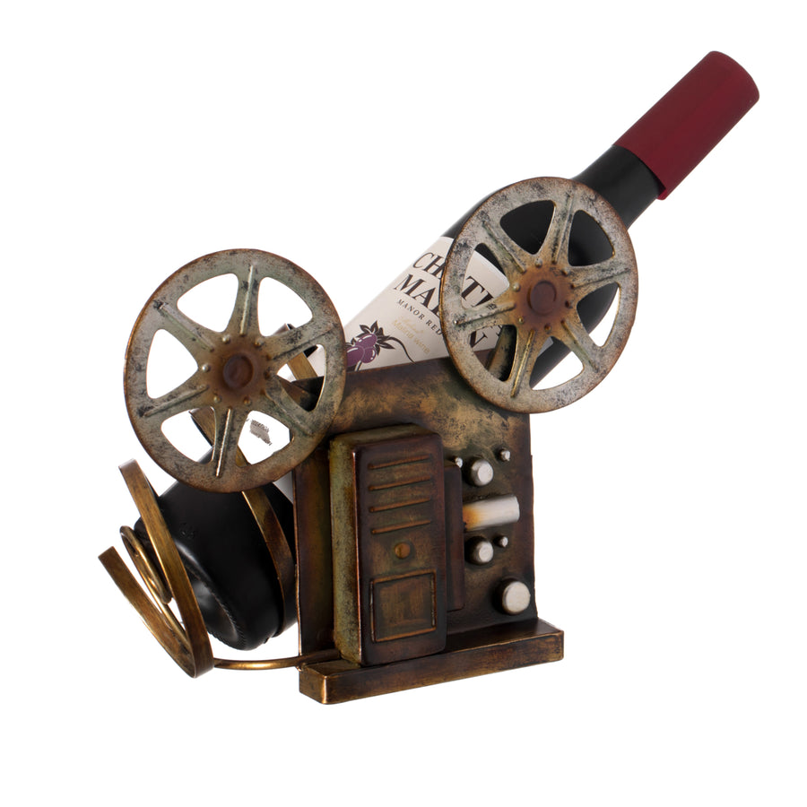 Bronze Metal Vintage Film Projector Wine Holder 4.75in D x 9.75in W x 7.75in H Image 1