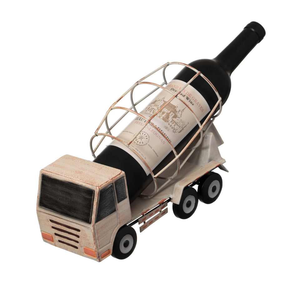 Rustic Metal White Single Bottle Wine Holder Cement Truck 11x7 Durable Decor Image 1