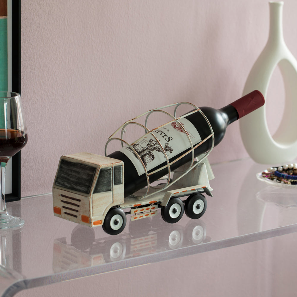 Rustic Metal White Single Bottle Wine Holder Cement Truck 11x7 Durable Decor Image 2