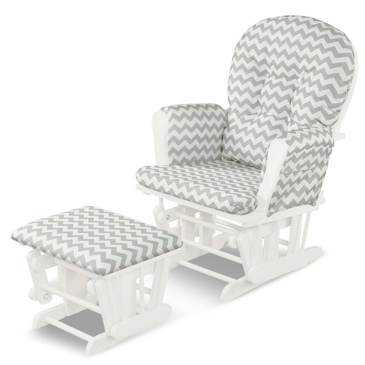 Glider and Ottoman Cushion Set Wood Baby Nursery Rocking Chair Image 6