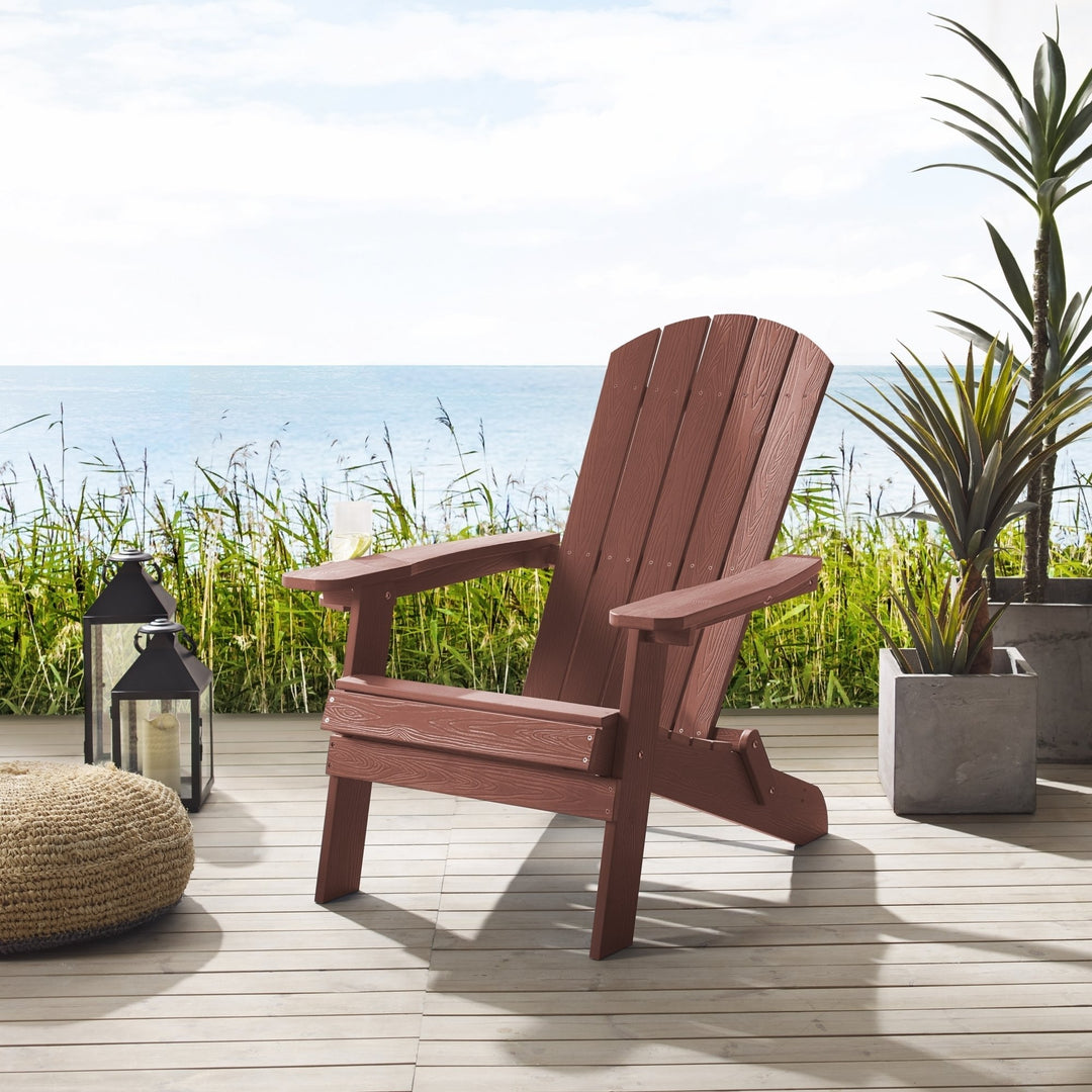 Bastian Adirondack Chair Weather Resistant Folding Outdoor Patio Plastic Brown Image 3