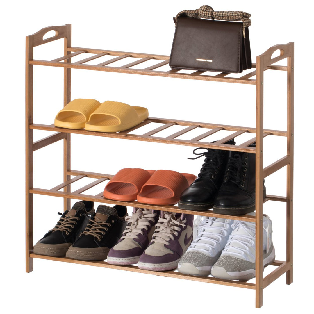 Bamboo Free Standing Shoe Rack Organizer Storage for Boots Sneakers Sandals Image 1