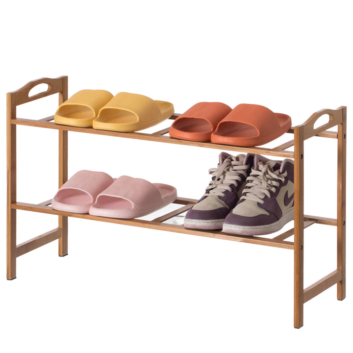 Bamboo Free Standing Shoe Rack Organizer Storage for Boots Sneakers Sandals Image 2