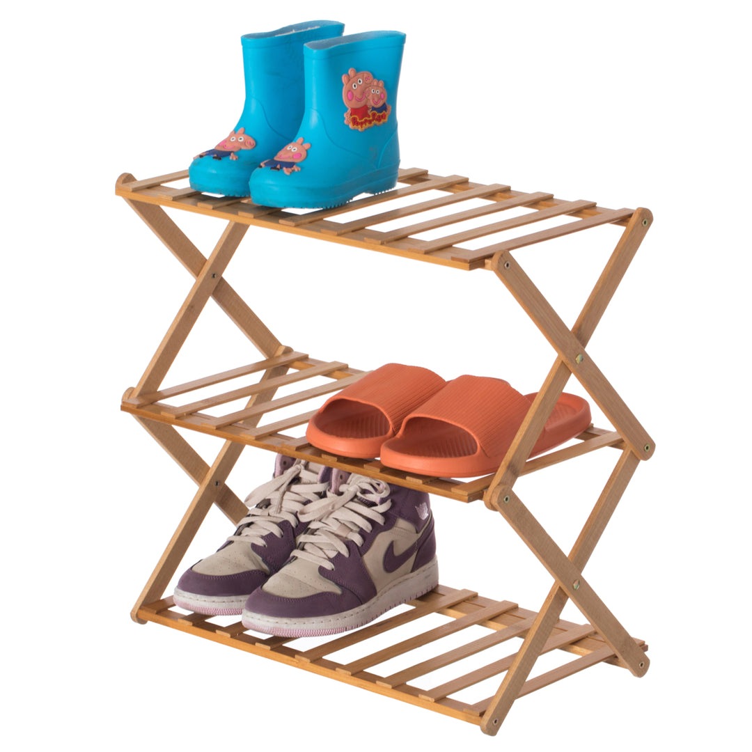 Bamboo Foldable Shoe Rack Wooden Storage Organizer Free Standing 35 lbs Capacity Image 3