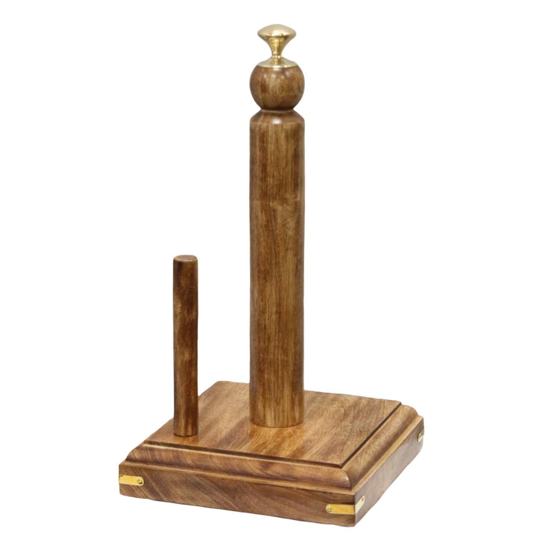 Decorative Wood Paper Towel Holder with Stand for Kitchen, Dining Room, and Office Image 1