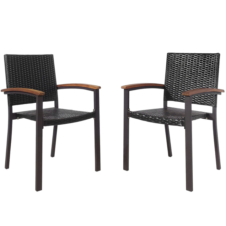 Set of 2 Outdoor Patio PE Rattan Dining Chairs Armrest Stackable Garden Image 1