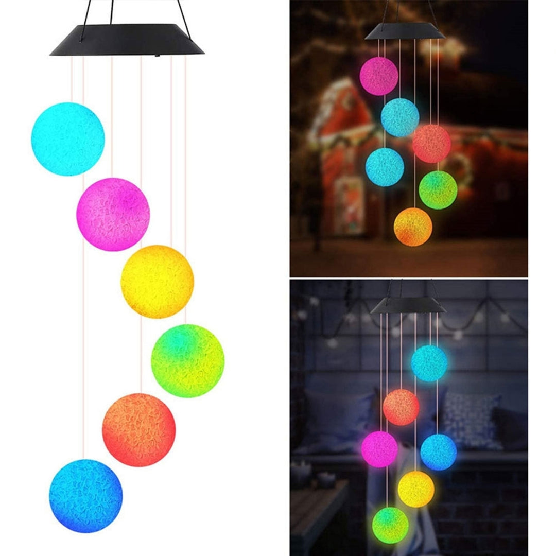 Solar Powered Wind Chime with Color Changing Crystal Balls LED Lights Image 1