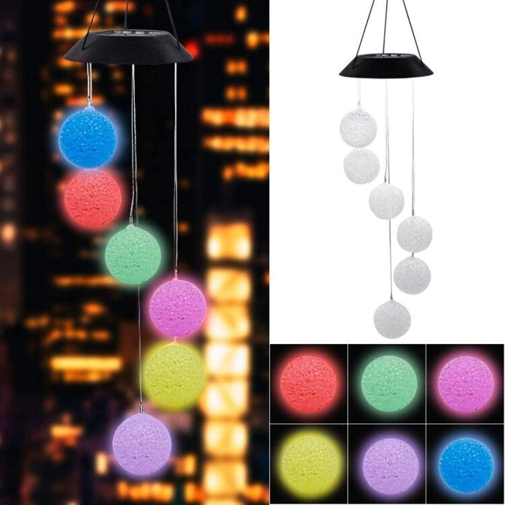 Solar Powered Wind Chime with Color Changing Crystal Balls LED Lights Image 2