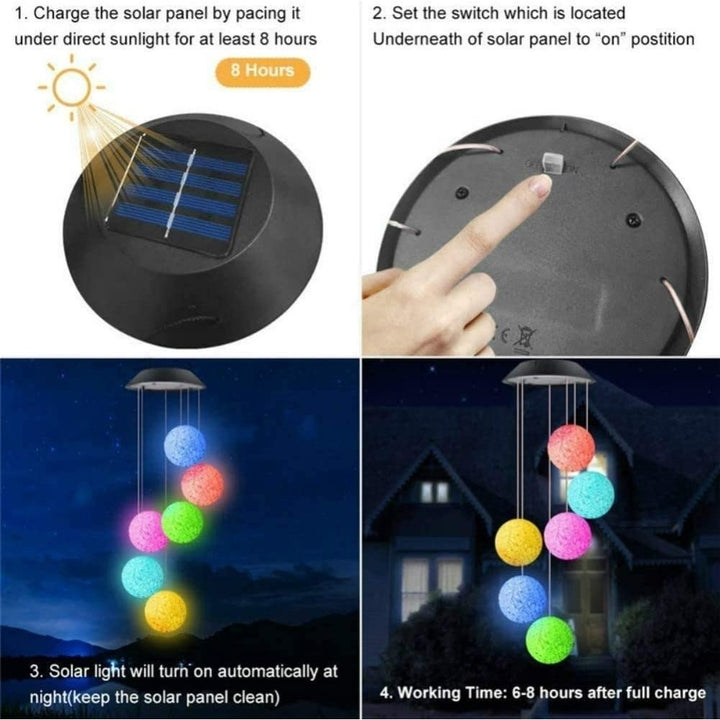 Solar Powered Wind Chime with Color Changing Crystal Balls LED Lights Image 3