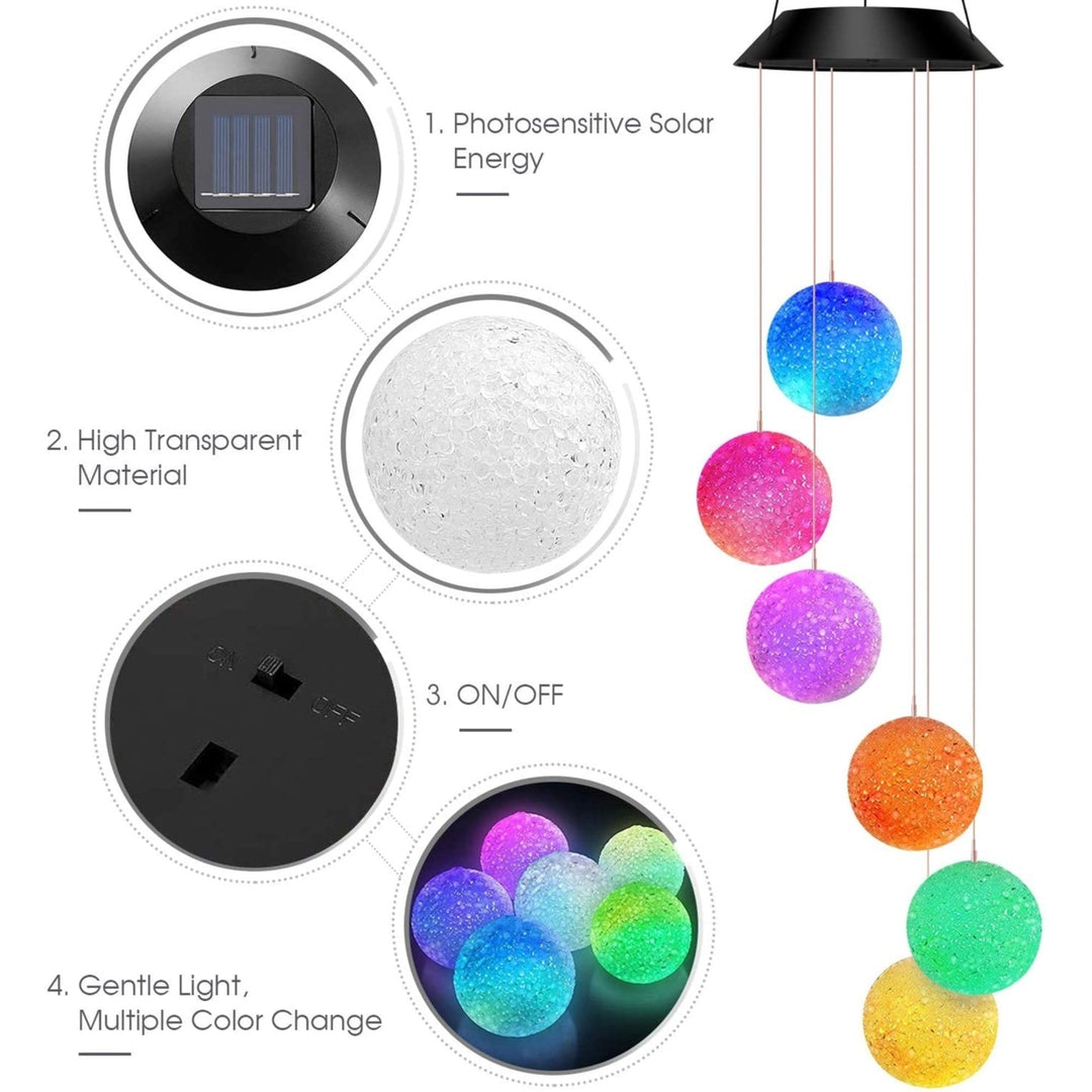 Solar Powered Wind Chime with Color Changing Crystal Balls LED Lights Image 6