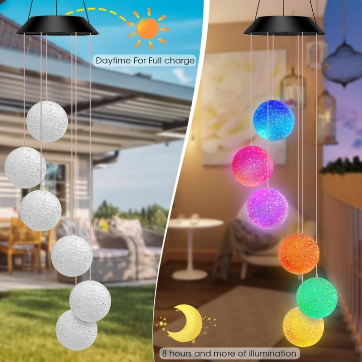 Solar Powered Wind Chime with Color Changing Crystal Balls LED Lights Image 7