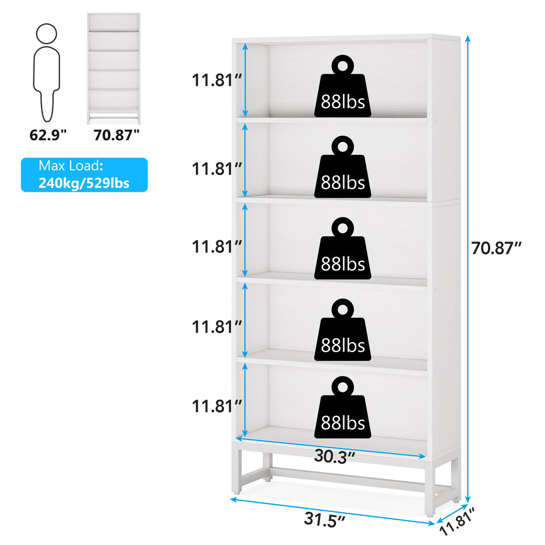 Tribesigns 70.8" Tall Bookcase 5-Tier Bookshelf Heavy Duty Free-Standing Storage Image 9