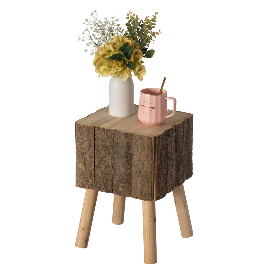 Decorative Natural Wooden Log Box Shaped Side Table for Indoor and Outdoor Image 1