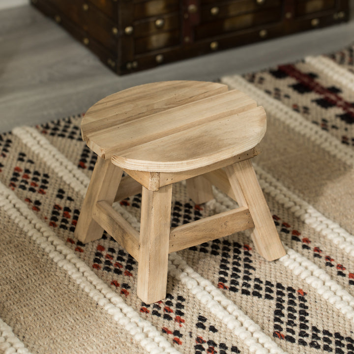 Decorative Antique Wood Style Natural Wooden Accent Stool for Indoor and Outdoor Image 5