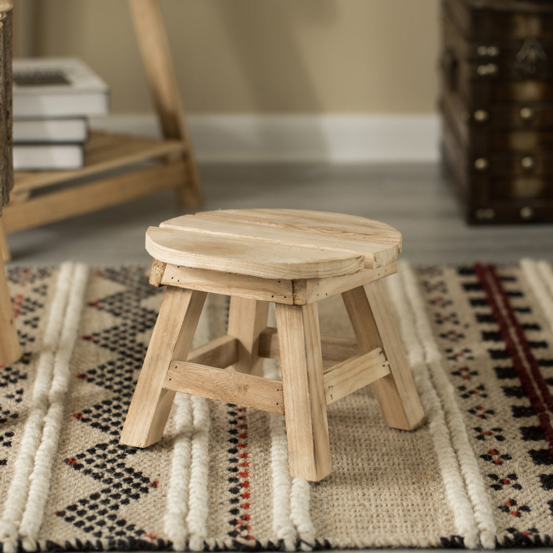 Decorative Antique Wood Style Natural Wooden Accent Stool for Indoor and Outdoor Image 6