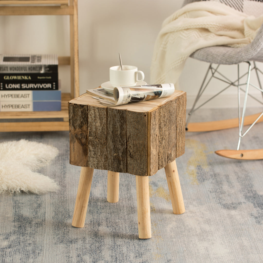Decorative Natural Wooden Log Box Shaped Side Table for Indoor and Outdoor Image 6