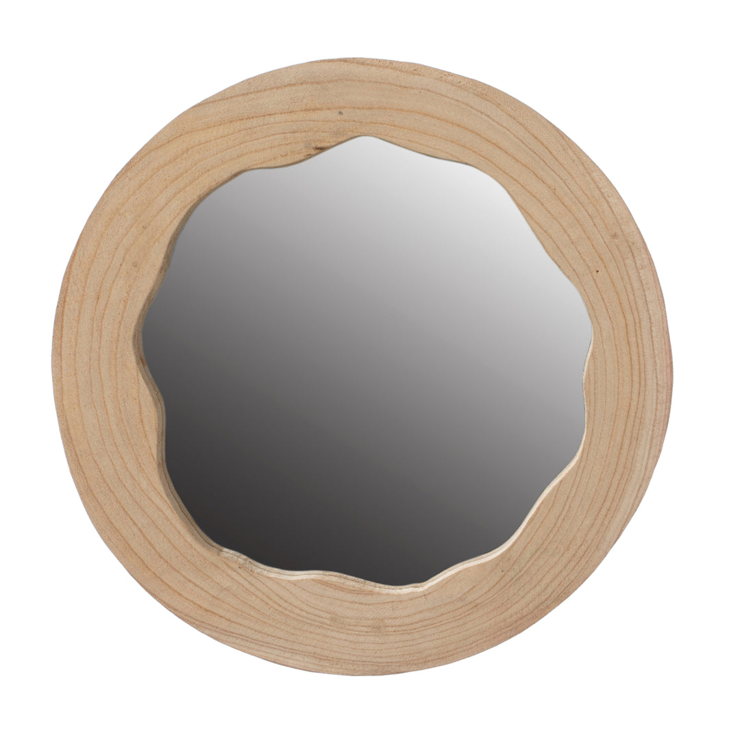 Natural Wood Round Wall Mirror 13.25 Inch Decorative Entryway Living Room Vanity Image 1