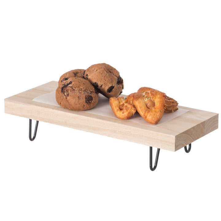 Natural Wood Rectangular Serving Tray with Black Metal Stand 15.25 x 6 Rustic Charm Image 1