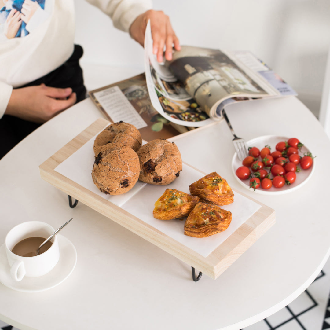 Natural Wood Rectangular Serving Tray with Black Metal Stand 15.25 x 6 Rustic Charm Image 5