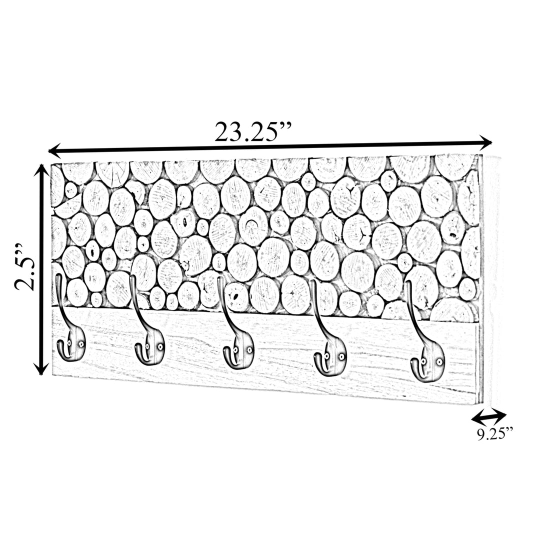 Natural Wood Hook Rack for Entryway Office Bedroom Playroom 5 Hooks 23.25 W Image 4