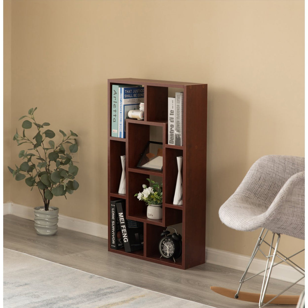 Modern 8 Tier Bookcase Freestanding Wall Mount Storage Shelf 18.75in Wood Image 4