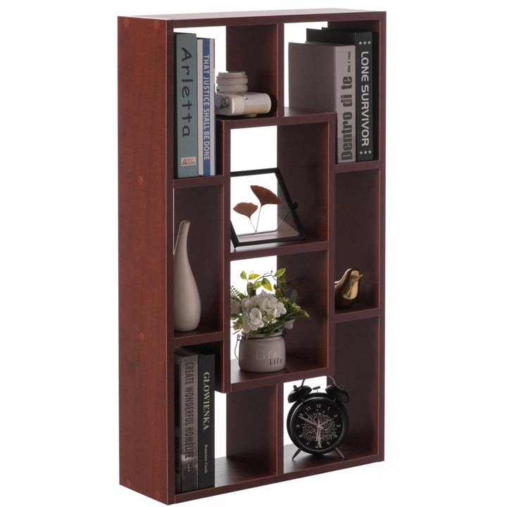 Modern 8 Tier Bookcase Freestanding Wall Mount Storage Shelf 18.75in Wood Image 5