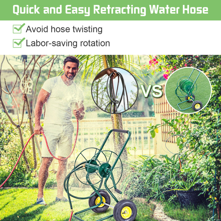 Garden Wheeled Hose Reel Cart Steel Frame Hose Truck Outdoor Water Planting Image 6