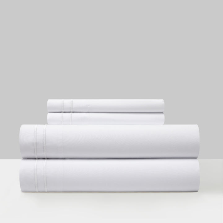 Vina 3 or 4 Piece Sheet Set Solid Color With Dual Stripe Embroidery Image 2