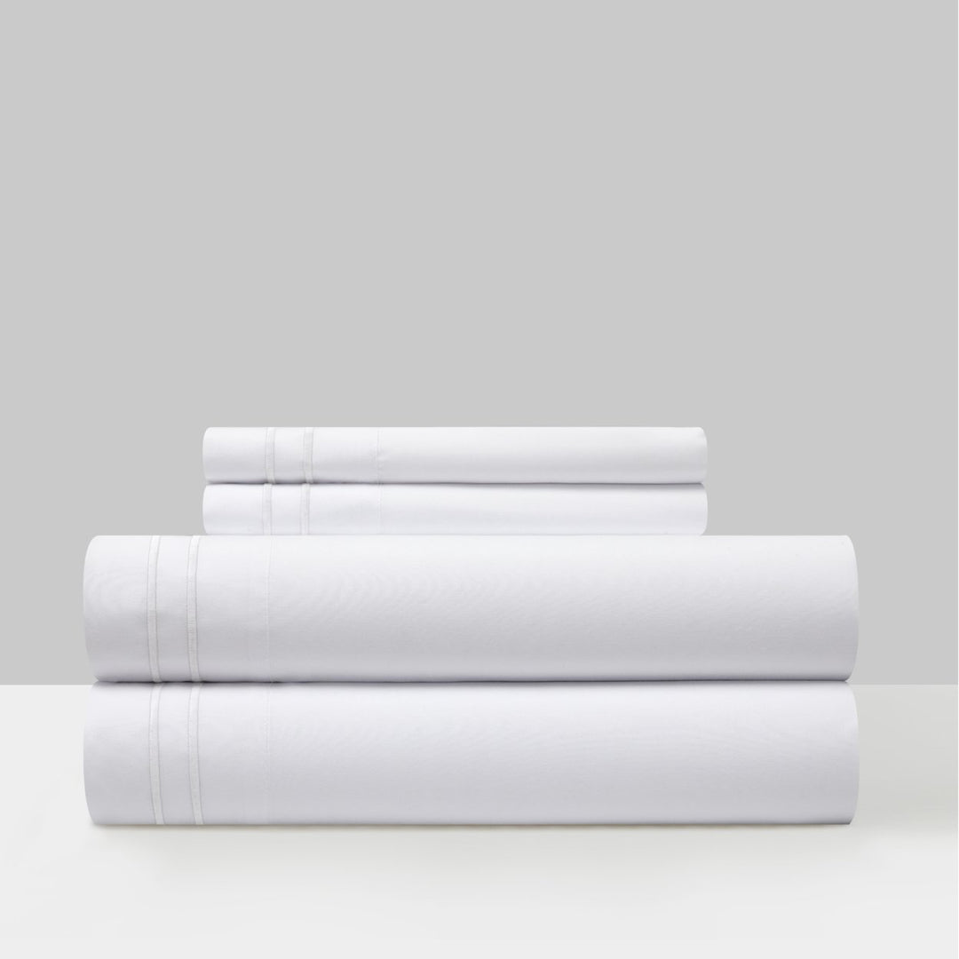 Vina 3 or 4 Piece Sheet Set Solid Color With Dual Stripe Embroidery Image 1