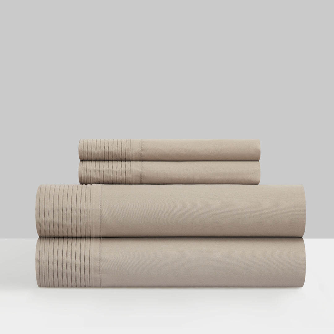 Barley 3 or 4 Piece Sheet Set Solid Color With Pleated Details Image 7