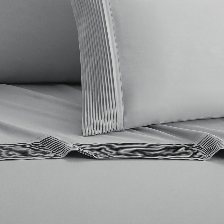 Barley 3 or 4 Piece Sheet Set Solid Color With Pleated Details Image 9