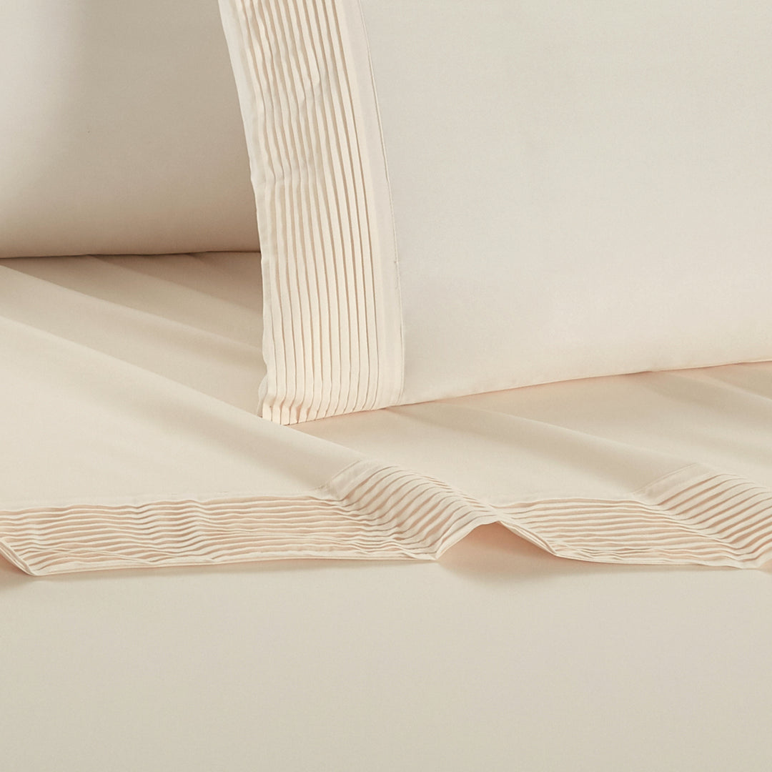 Barley 3 or 4 Piece Sheet Set Solid Color With Pleated Details Image 11