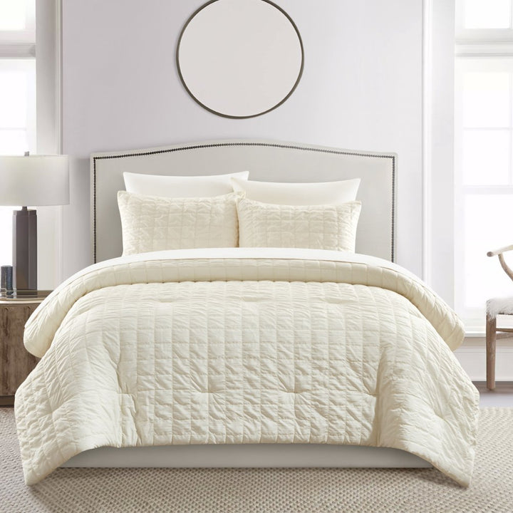 Dessay 2 or 3 Piece Comforter Set Washed Garment Technique Geometric Square Tile Image 1